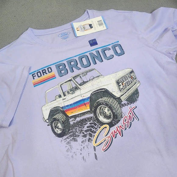 Ford Tops - Ford Bronco Graphic Tee Purple‎ Retro Sunset Licensed Women Large
